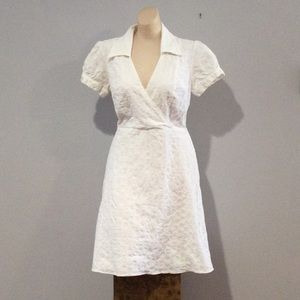 As U Wish White Lined Eyelet Collared V-neck Dress